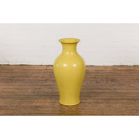 Chinese Vintage Altar Vase with Yellow Crackle Finish and Flaring Neck