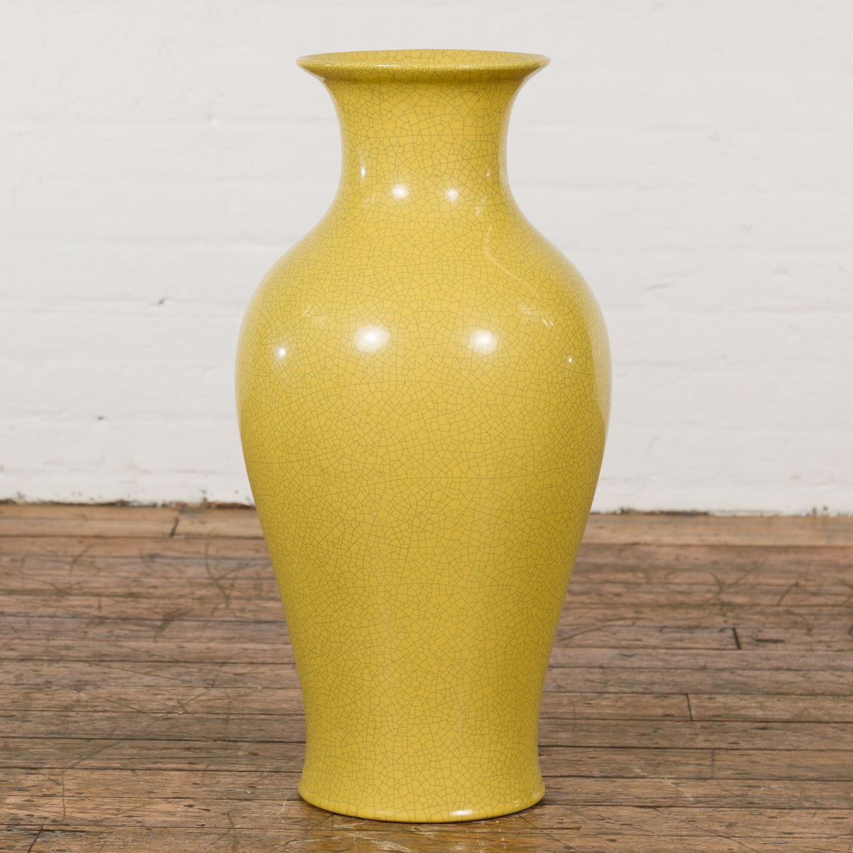 Chinese Vintage Altar Vase with Yellow Crackle Finish and Flaring Neck-5. Asian &amp; Chinese Furniture, Art, Antiques, Vintage Home Décor for sale at FEA Home