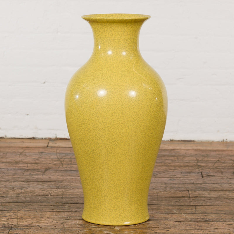 Chinese Vintage Altar Vase with Yellow Crackle Finish and Flaring Neck-YN7775-5. Asian & Chinese Furniture, Art, Antiques, Vintage Home Décor for sale at FEA Home