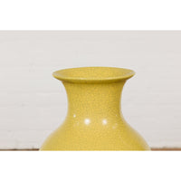 Chinese Vintage Altar Vase with Yellow Crackle Finish and Flaring Neck