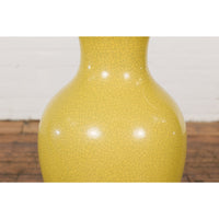 Chinese Vintage Altar Vase with Yellow Crackle Finish and Flaring Neck