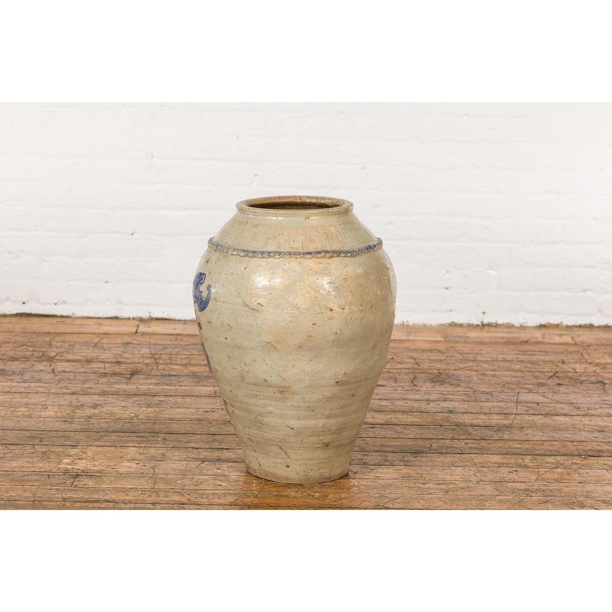 Antique Chinese Glazed Ceramic Storage Jar with Blue Painted Motifs-12. Asian &amp; Chinese Furniture, Art, Antiques, Vintage Home Décor for sale at FEA Home