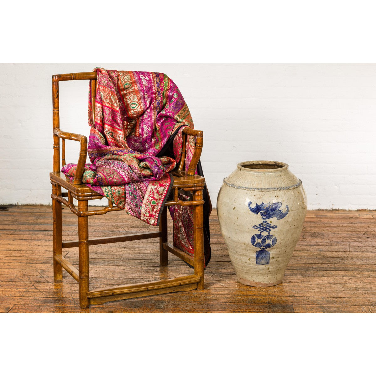 Antique Chinese Glazed Ceramic Storage Jar with Blue Painted Motifs-2. Asian & Chinese Furniture, Art, Antiques, Vintage Home Décor for sale at FEA Home