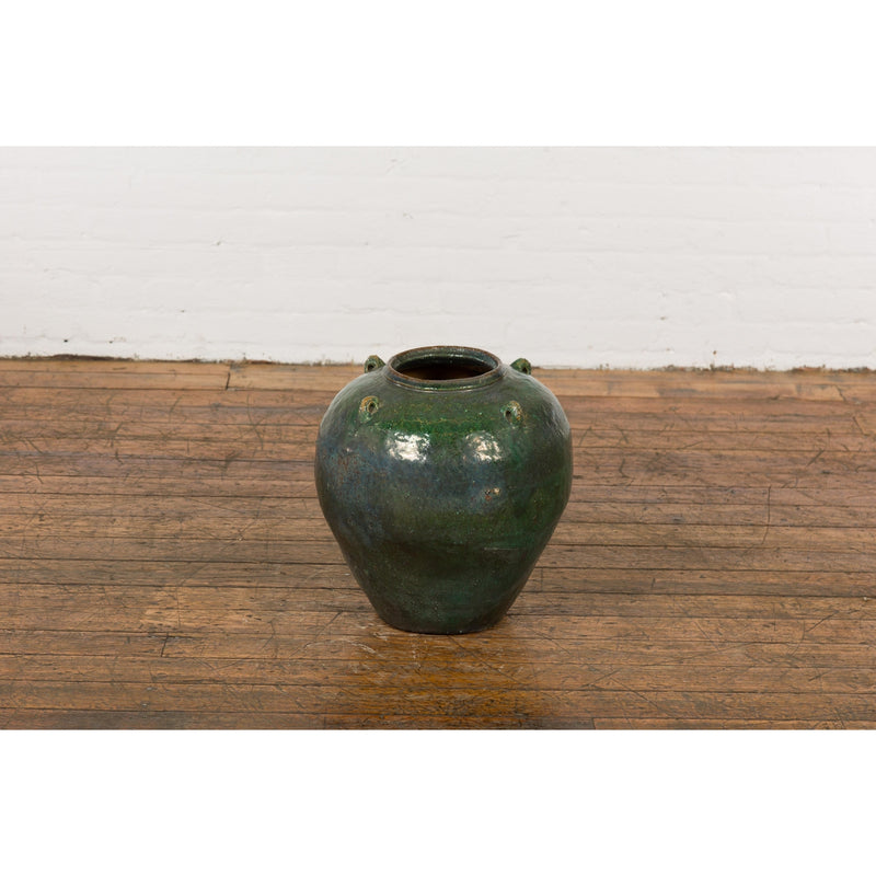Small Dark Green Antique Glazed Ceramic Jar-YN7777-12. Asian & Chinese Furniture, Art, Antiques, Vintage Home Décor for sale at FEA Home