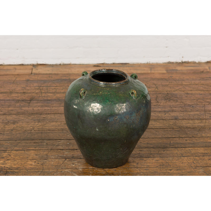 Small Dark Green Antique Glazed Ceramic Jar-YN7777-13. Asian & Chinese Furniture, Art, Antiques, Vintage Home Décor for sale at FEA Home