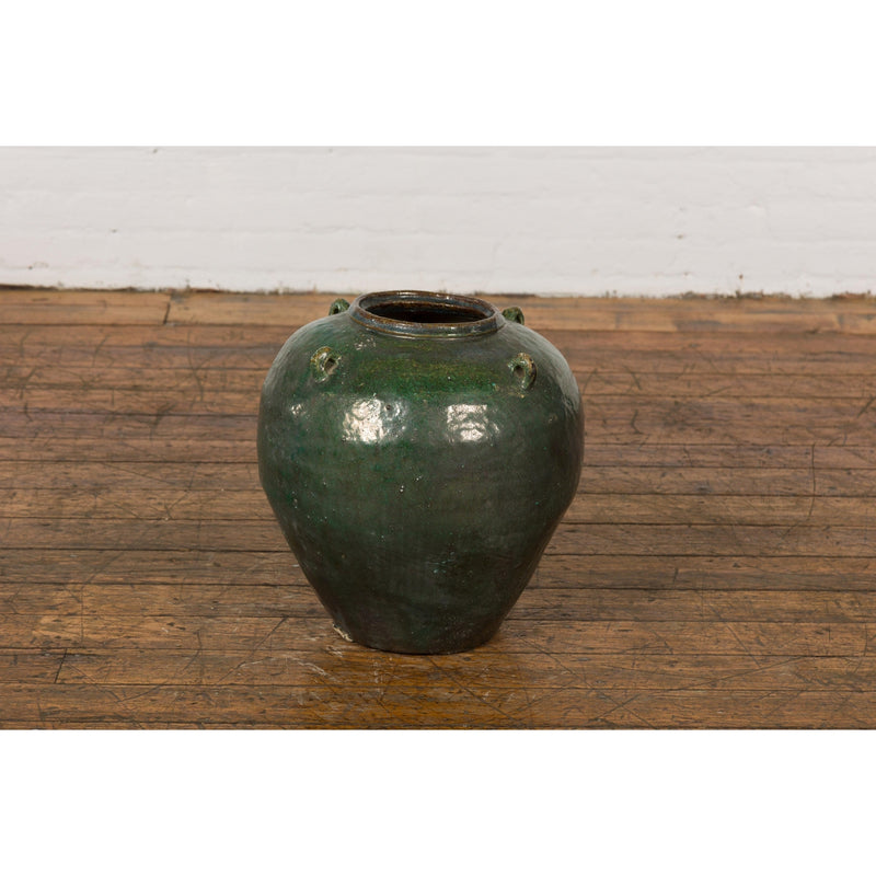 Small Dark Green Antique Glazed Ceramic Jar-YN7777-3. Asian & Chinese Furniture, Art, Antiques, Vintage Home Décor for sale at FEA Home