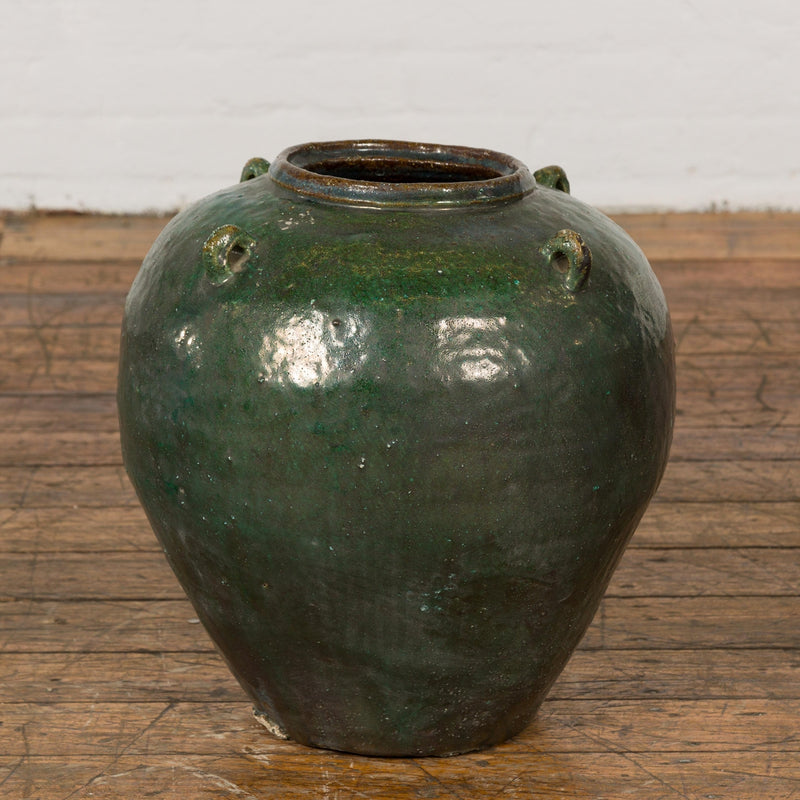 Small Dark Green Antique Glazed Ceramic Jar-YN7777-4. Asian & Chinese Furniture, Art, Antiques, Vintage Home Décor for sale at FEA Home