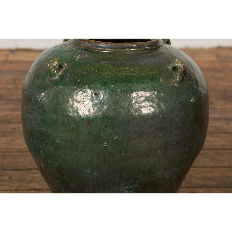 Small Dark Green Antique Glazed Ceramic Jar-YN7777-8. Asian & Chinese Furniture, Art, Antiques, Vintage Home Décor for sale at FEA Home
