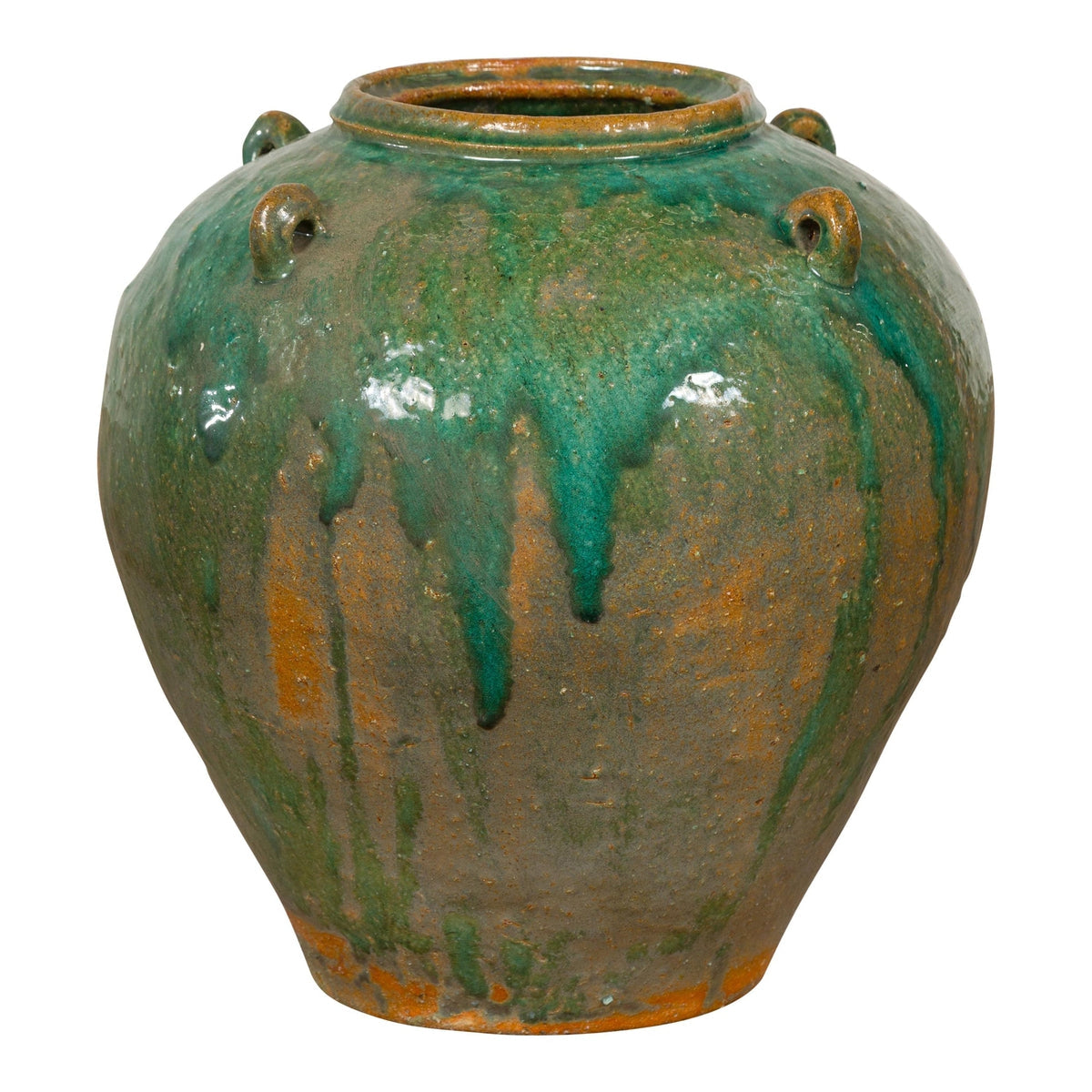 Orange & Brown Antique Jar with Green Drips-1. Asian & Chinese Furniture, Art, Antiques, Vintage Home Décor for sale at FEA Home