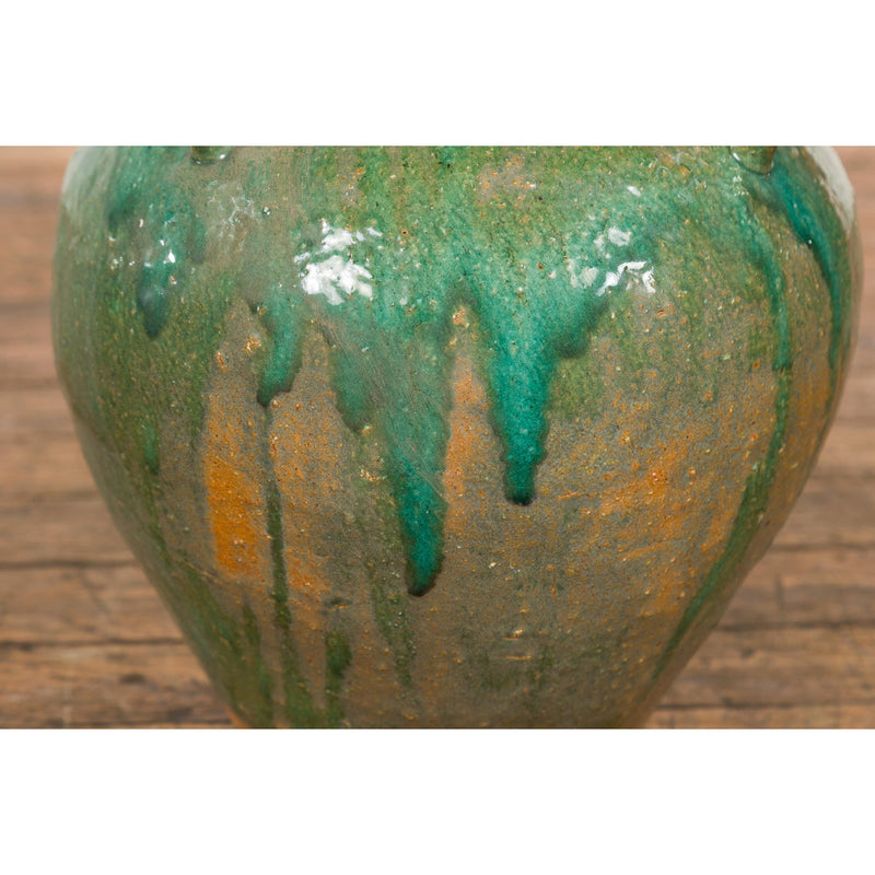 Orange & Brown Antique Jar with Green Drips-YN7779-11. Asian & Chinese Furniture, Art, Antiques, Vintage Home Décor for sale at FEA Home
