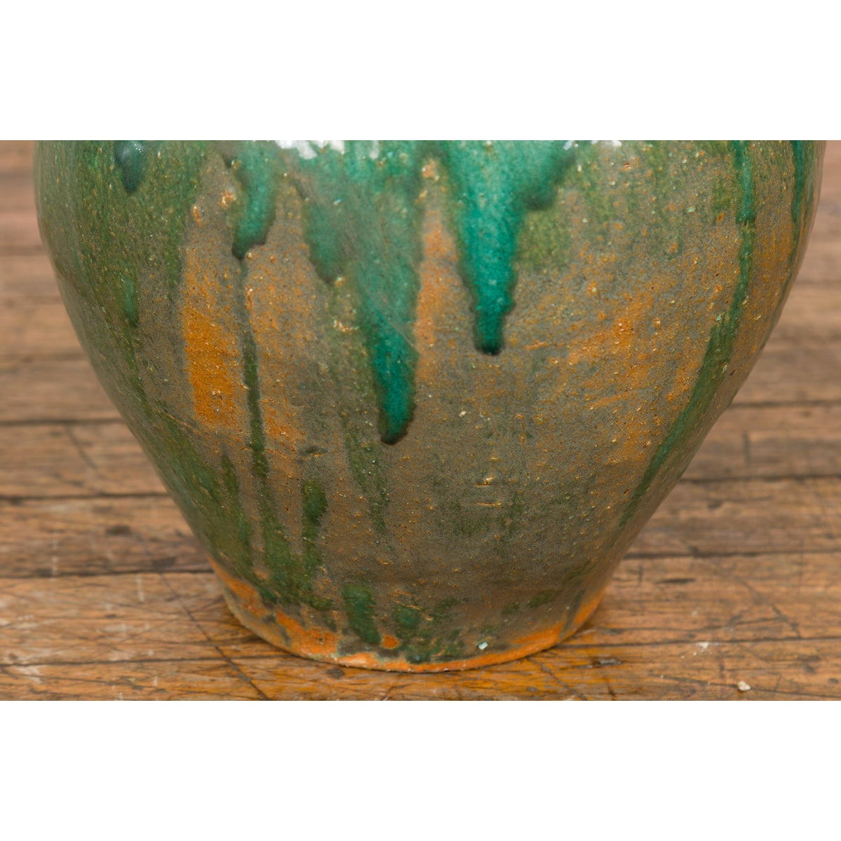 Orange &amp; Brown Antique Jar with Green Drips-12. Asian &amp; Chinese Furniture, Art, Antiques, Vintage Home Décor for sale at FEA Home
