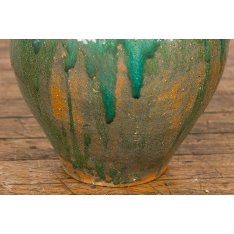 Orange & Brown Antique Jar with Green Drips-YN7779-12. Asian & Chinese Furniture, Art, Antiques, Vintage Home Décor for sale at FEA Home