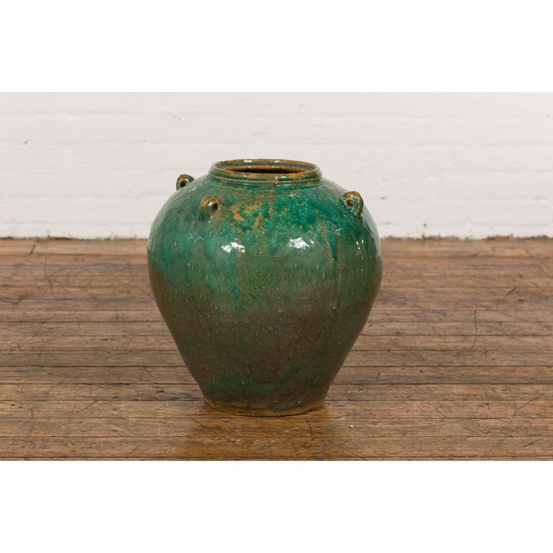 Orange & Brown Antique Jar with Green Drips-YN7779-15. Asian & Chinese Furniture, Art, Antiques, Vintage Home Décor for sale at FEA Home