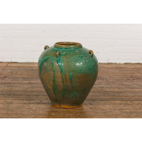 Orange & Brown Antique Jar with Green Drips
