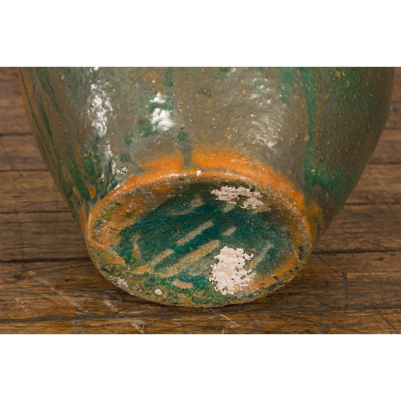 Orange & Brown Antique Jar with Green Drips-YN7779-17. Asian & Chinese Furniture, Art, Antiques, Vintage Home Décor for sale at FEA Home