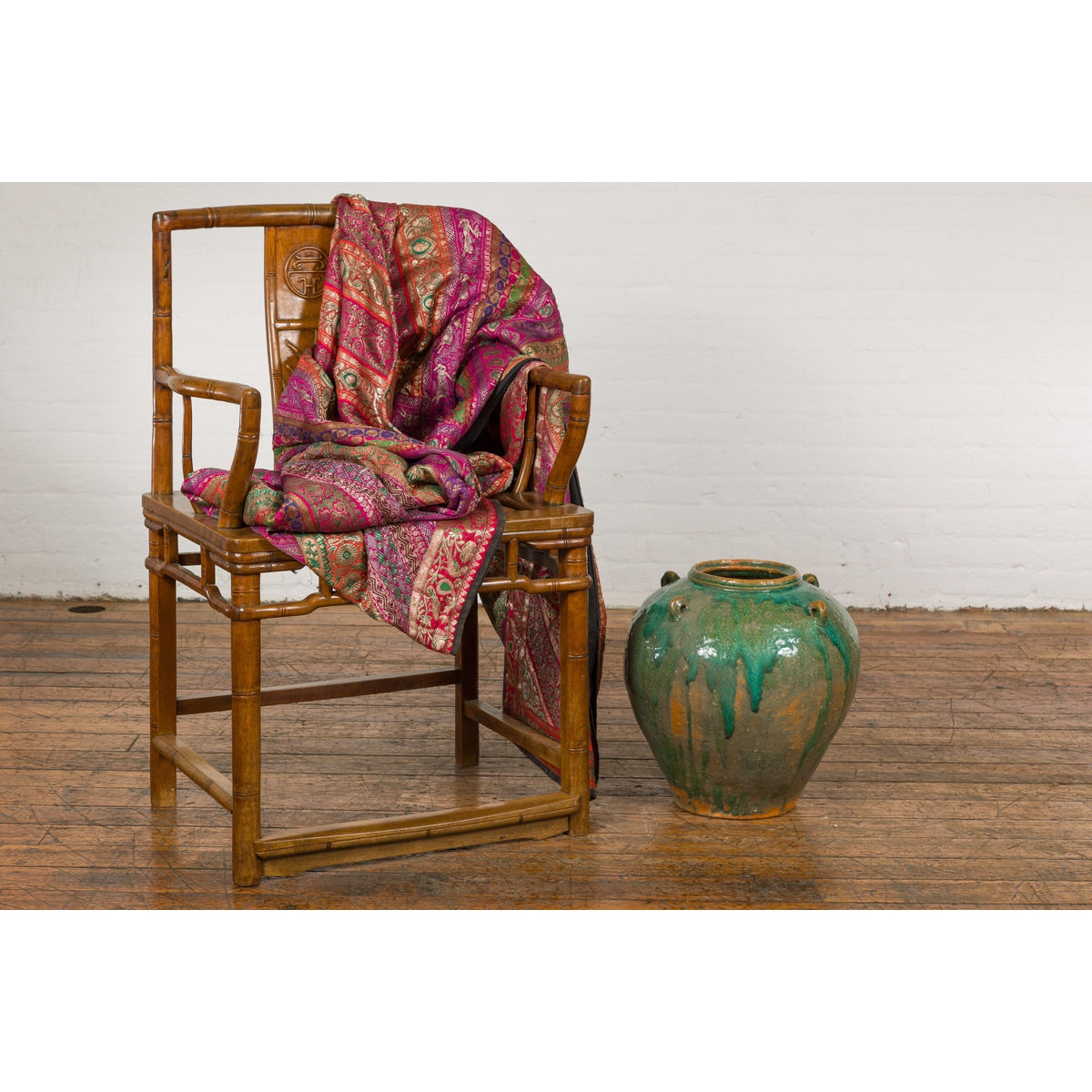 Orange &amp; Brown Antique Jar with Green Drips-3. Asian &amp; Chinese Furniture, Art, Antiques, Vintage Home Décor for sale at FEA Home