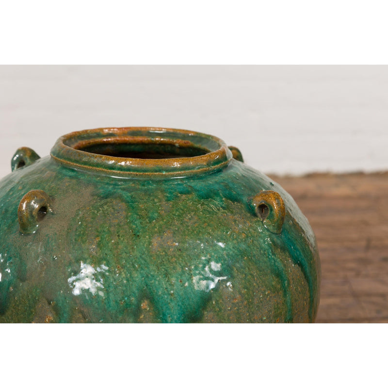 Orange & Brown Antique Jar with Green Drips-YN7779-9. Asian & Chinese Furniture, Art, Antiques, Vintage Home Décor for sale at FEA Home