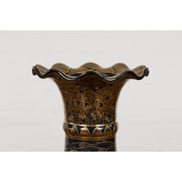 Black Lacquer and Gold Leaf Underlay Chinese Altar Vase with Scalloped Top-YN7780-18. Asian & Chinese Furniture, Art, Antiques, Vintage Home Décor for sale at FEA Home
