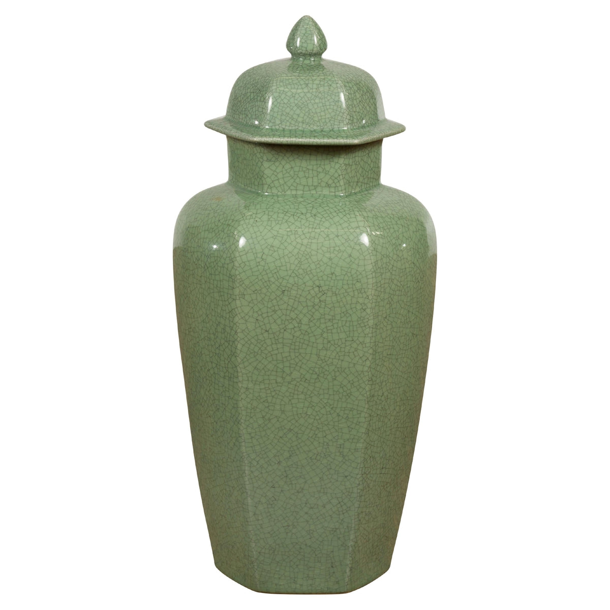 Vintage Celadon Colour Altar Vase with Bud Top and Crackle Design-1. Asian & Chinese Furniture, Art, Antiques, Vintage Home Décor for sale at FEA Home