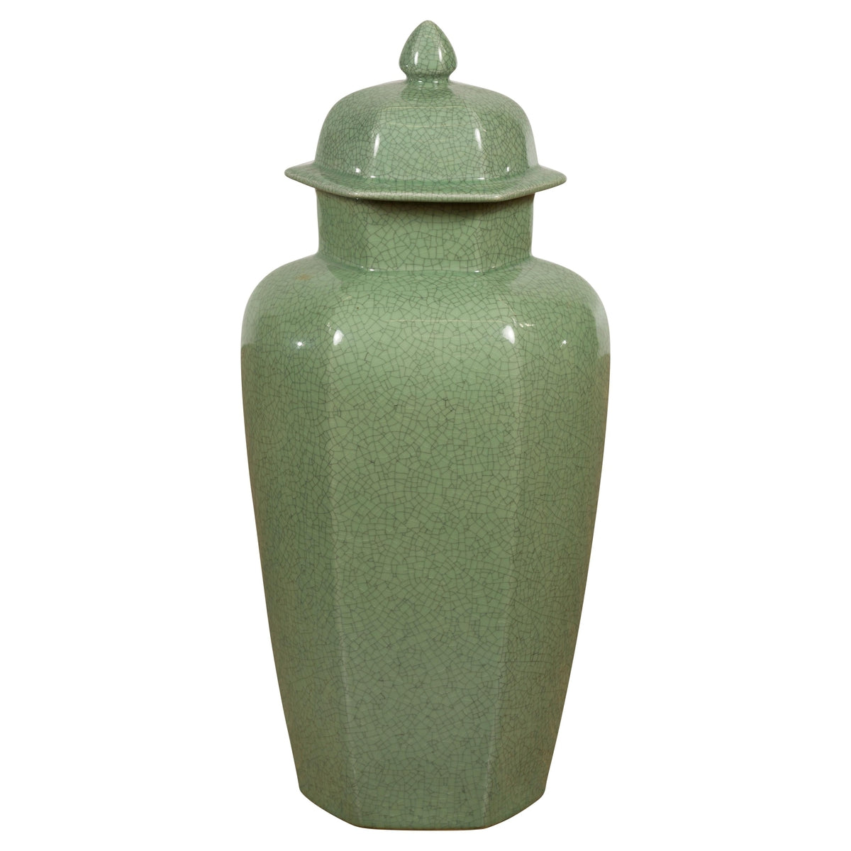 Vintage Celadon Colour Altar Vase with Bud Top and Crackle Design-2. Asian & Chinese Furniture, Art, Antiques, Vintage Home Décor for sale at FEA Home