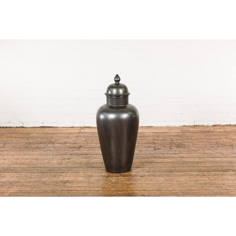 Vintage Charcoal Lidded Altar Vase with Stylized Acorn Finial-YN7784-11. Asian & Chinese Furniture, Art, Antiques, Vintage Home Décor for sale at FEA Home