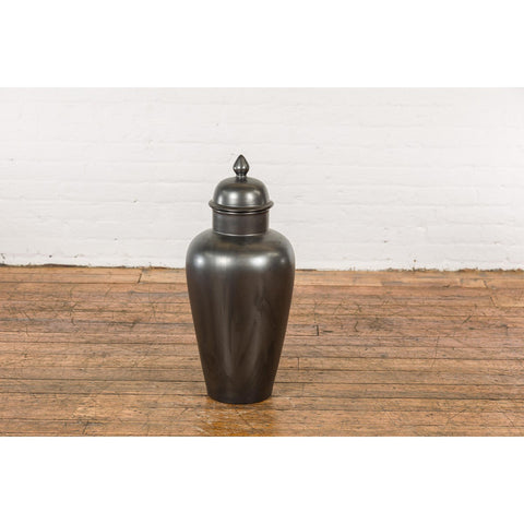 Vintage Charcoal Lidded Altar Vase with Stylized Acorn Finial-YN7784-13. Asian & Chinese Furniture, Art, Antiques, Vintage Home Décor for sale at FEA Home