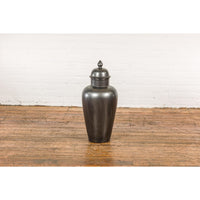 Vintage Charcoal Lidded Altar Vase with Stylized Acorn Finial