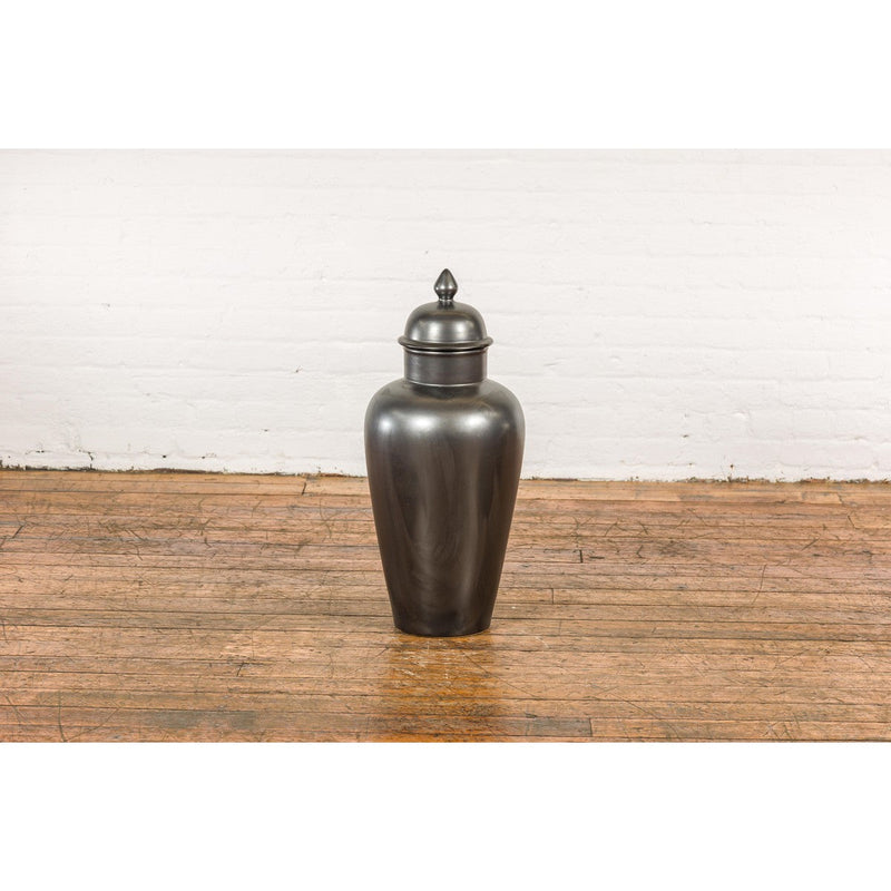 Vintage Charcoal Lidded Altar Vase with Stylized Acorn Finial-YN7784-4. Asian & Chinese Furniture, Art, Antiques, Vintage Home Décor for sale at FEA Home