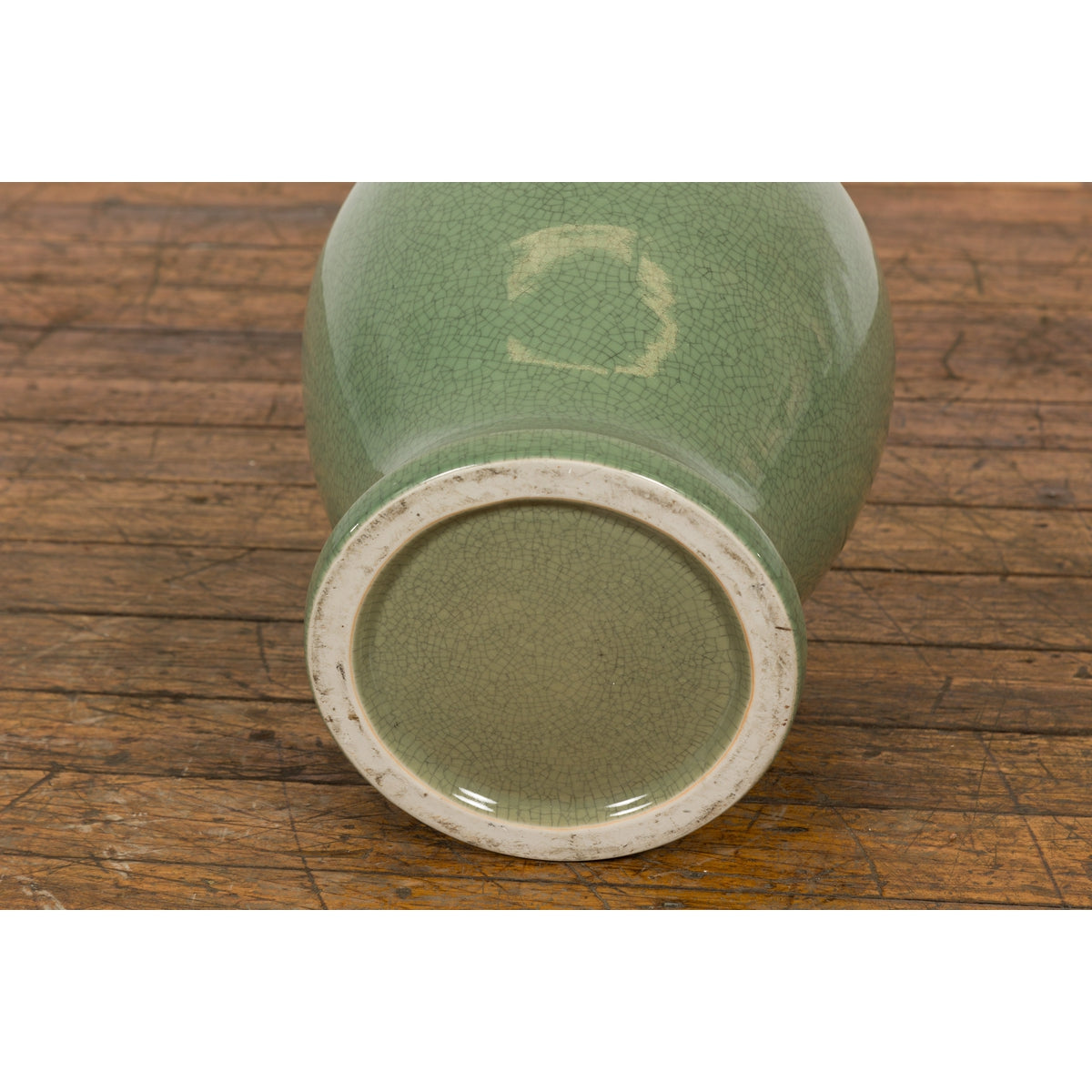 Chinese Lidded Altar Vase with Green Celadon Glaze and Guardian Lion Motif-15. Asian &amp; Chinese Furniture, Art, Antiques, Vintage Home Décor for sale at FEA Home