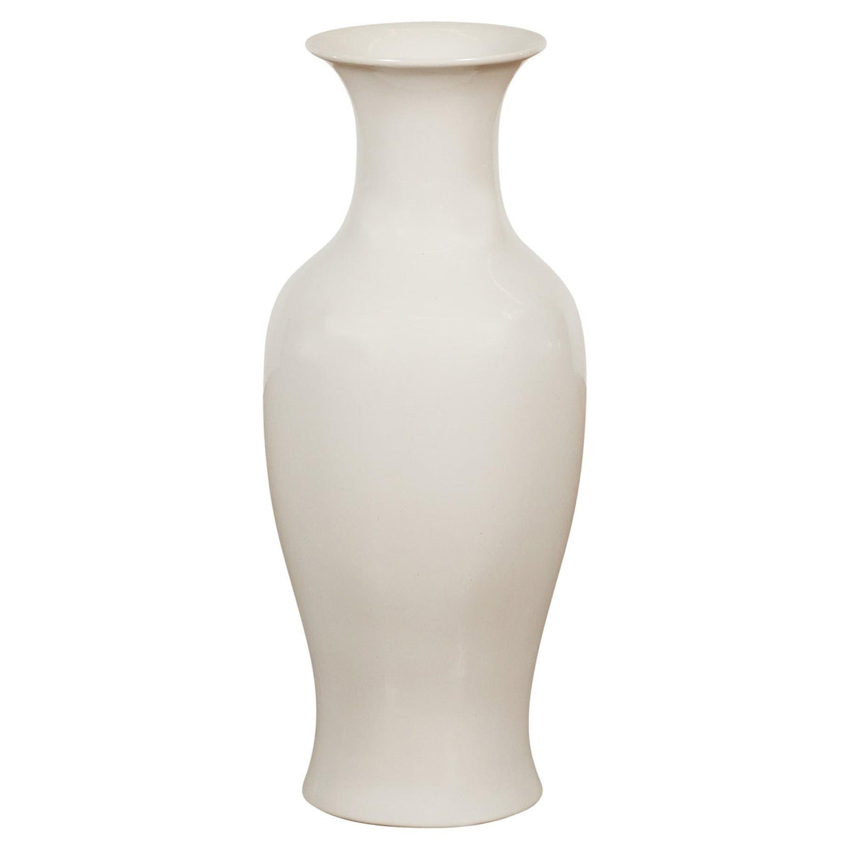 White Vintage Vase Curved Body & Flared Neck-1. Asian & Chinese Furniture, Art, Antiques, Vintage Home Décor for sale at FEA Home