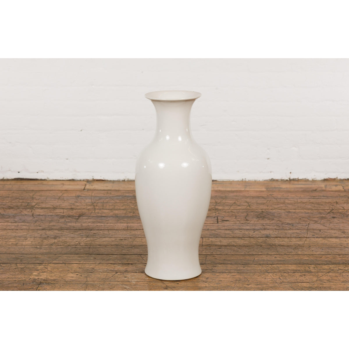White Vintage Vase Curved Body & Flared Neck-2. Asian & Chinese Furniture, Art, Antiques, Vintage Home Décor for sale at FEA Home