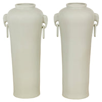 Tall and Slender Vintage White Porcelain Elephant Handles Altar Vases, Near Pair