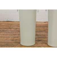 Tall and Slender Vintage White Porcelain Elephant Handles Altar Vases, Near Pair