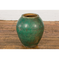Green Glazed 1950s Ceramic Planter Jar with Tapering Lines-YN7789-11. Asian & Chinese Furniture, Art, Antiques, Vintage Home Décor for sale at FEA Home