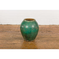 Green Glazed 1950s Ceramic Planter Jar with Tapering Lines