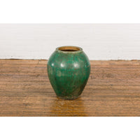 Green Glazed 1950s Ceramic Planter Jar with Tapering Lines-YN7789-3. Asian & Chinese Furniture, Art, Antiques, Vintage Home Décor for sale at FEA Home