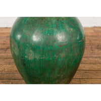 Green Glazed 1950s Ceramic Planter Jar with Tapering Lines-YN7789-5. Asian & Chinese Furniture, Art, Antiques, Vintage Home Décor for sale at FEA Home