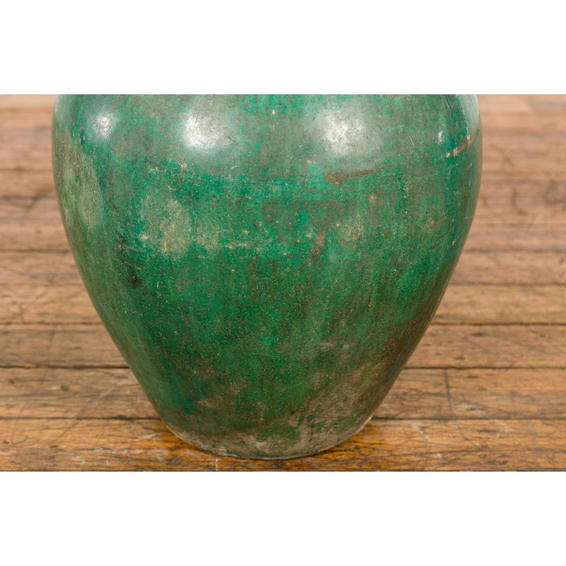 Green Glazed 1950s Ceramic Planter Jar with Tapering Lines-YN7789-6. Asian & Chinese Furniture, Art, Antiques, Vintage Home Décor for sale at FEA Home