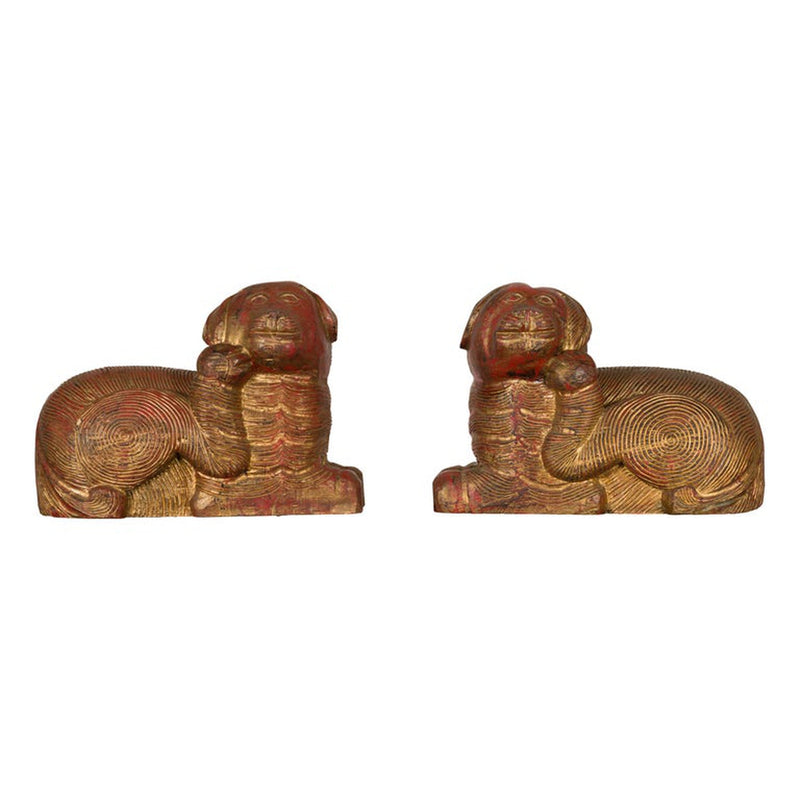 Vintage Pair of Pendant Thai Gilt Wood Mythological Creatures with Red Undertone-YN7794-1. Asian & Chinese Furniture, Art, Antiques, Vintage Home Décor for sale at FEA Home