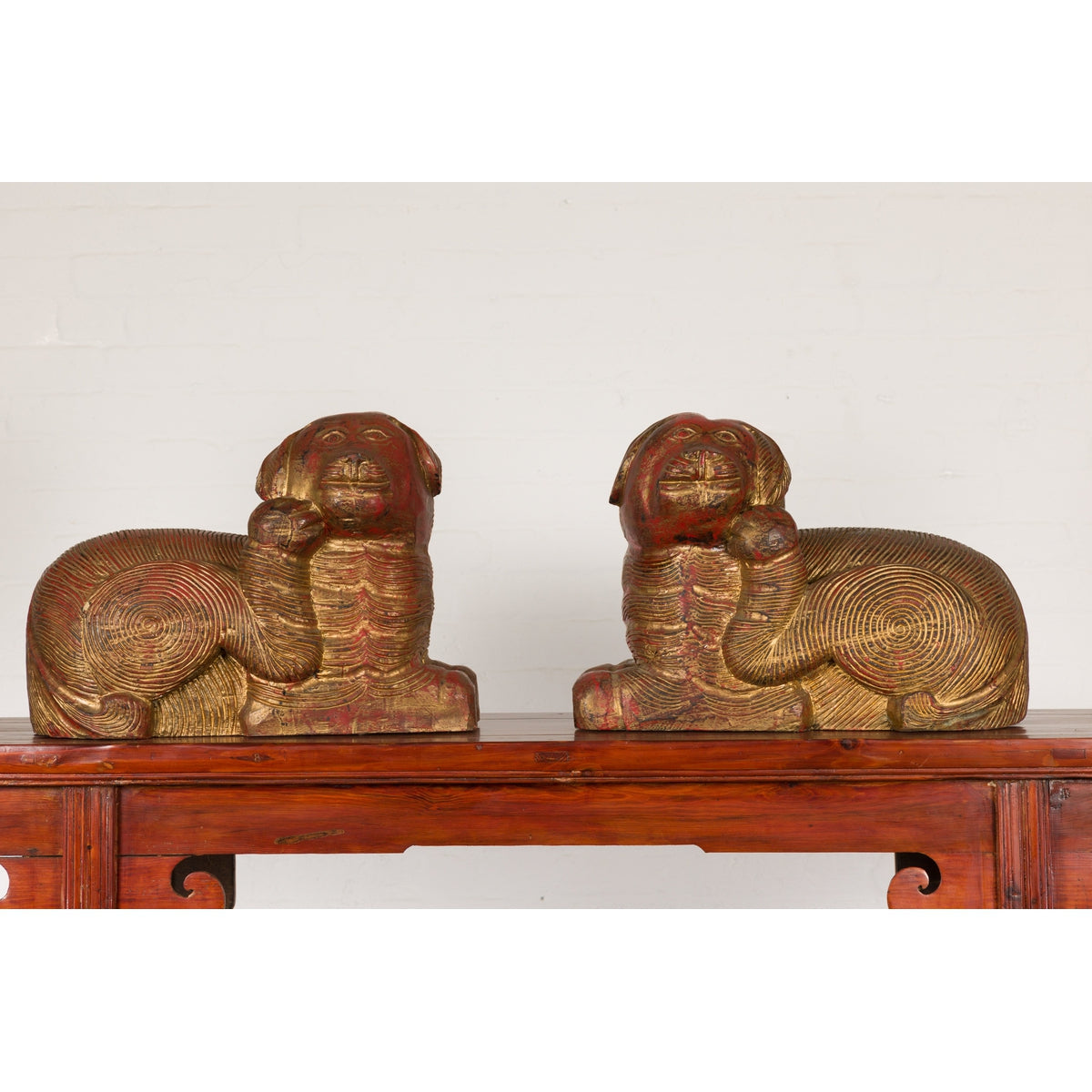Vintage Pair of Pendant Thai Gilt Wood Mythological Creatures with Red Undertone-2. Asian & Chinese Furniture, Art, Antiques, Vintage Home Décor for sale at FEA Home