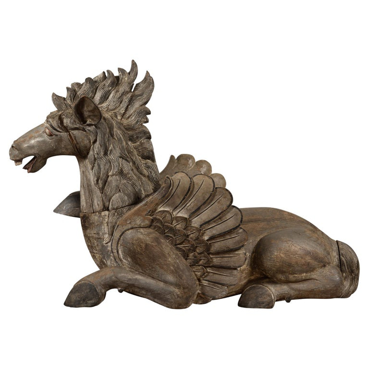 Thai Vintage Painted and Carved Winged Wooden Horse with Striking Expression-1. Asian & Chinese Furniture, Art, Antiques, Vintage Home Décor for sale at FEA Home
