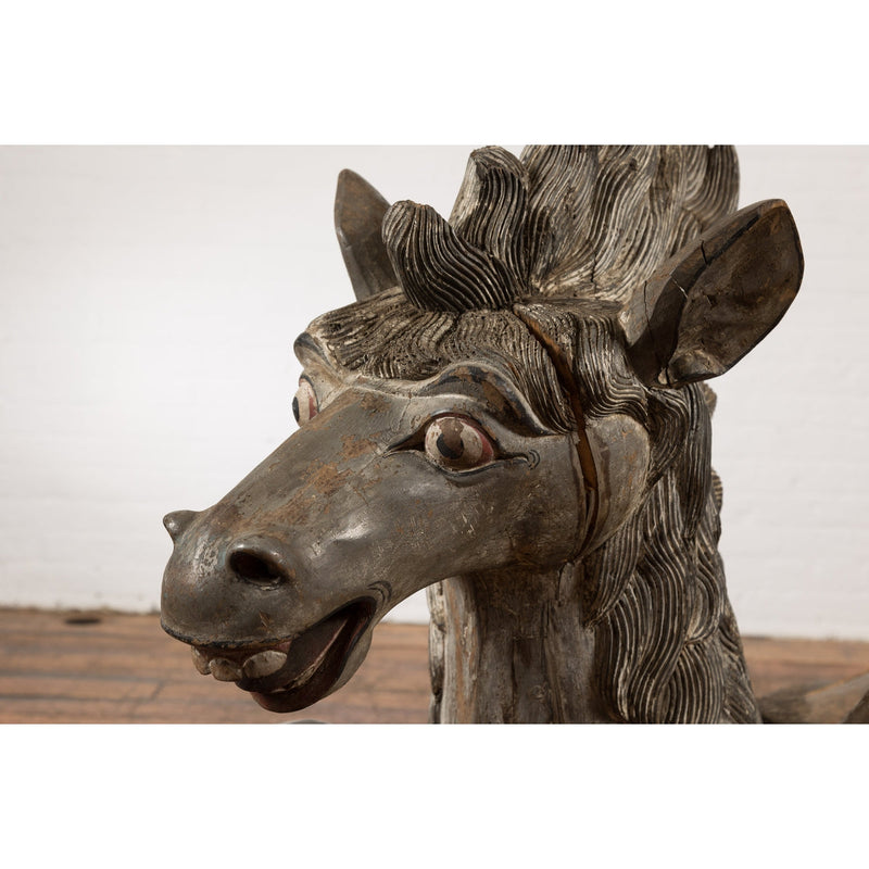 Thai Vintage Painted and Carved Winged Wooden Horse with Striking Expression-YN7797-12. Asian & Chinese Furniture, Art, Antiques, Vintage Home Décor for sale at FEA Home