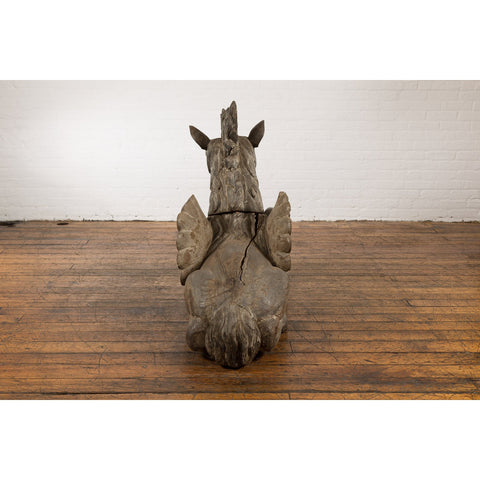 Thai Vintage Painted and Carved Winged Wooden Horse with Striking Expression-YN7797-18. Asian & Chinese Furniture, Art, Antiques, Vintage Home Décor for sale at FEA Home