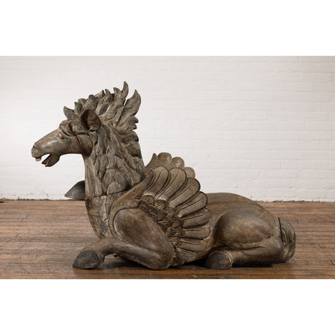 Thai Vintage Painted and Carved Winged Wooden Horse with Striking Expression-YN7797-2. Asian & Chinese Furniture, Art, Antiques, Vintage Home Décor for sale at FEA Home