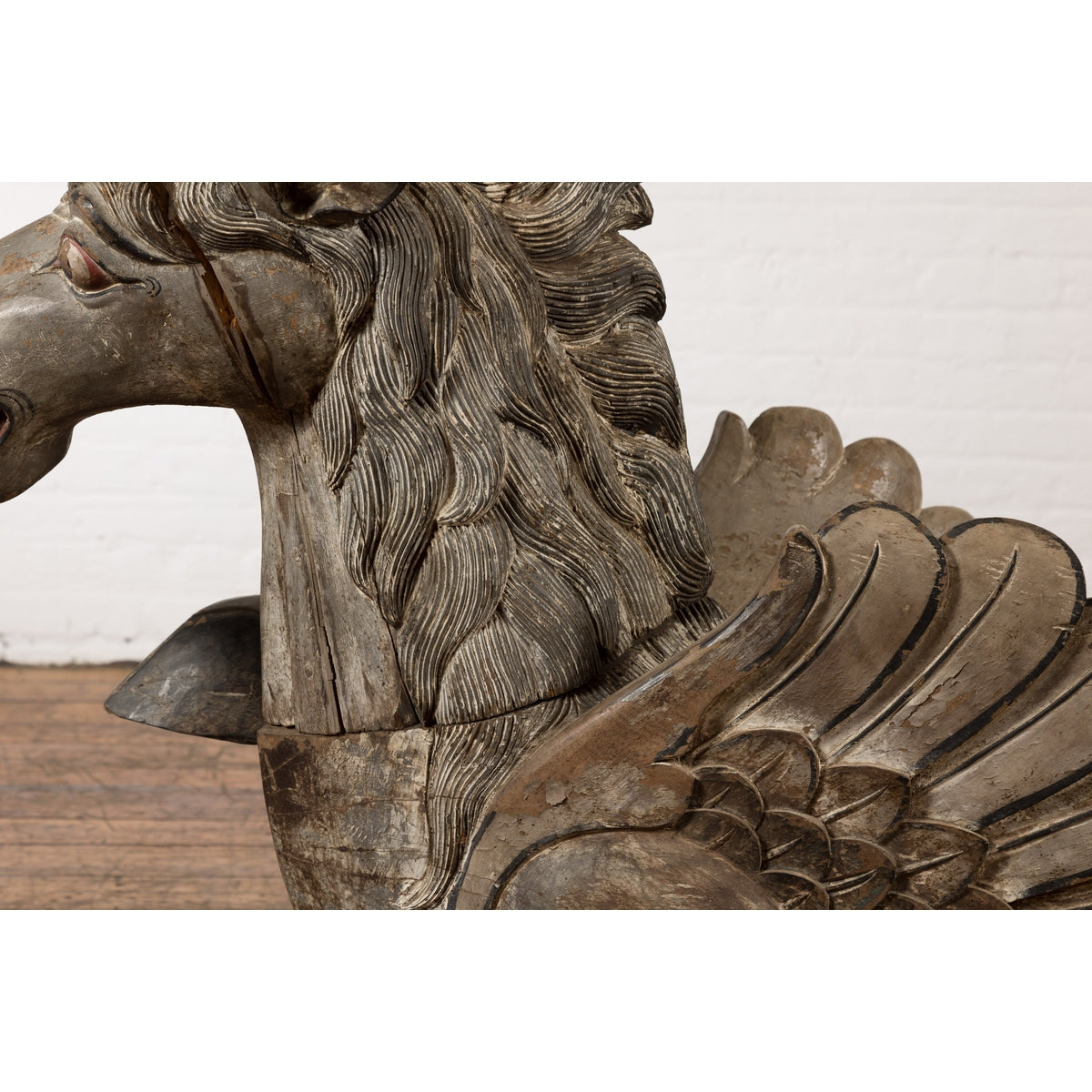 Thai Vintage Painted and Carved Winged Wooden Horse with Striking Expression-4. Asian &amp; Chinese Furniture, Art, Antiques, Vintage Home Décor for sale at FEA Home