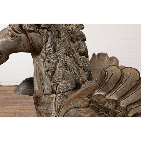Thai Vintage Painted and Carved Winged Wooden Horse with Striking Expression-YN7797-4. Asian & Chinese Furniture, Art, Antiques, Vintage Home Décor for sale at FEA Home