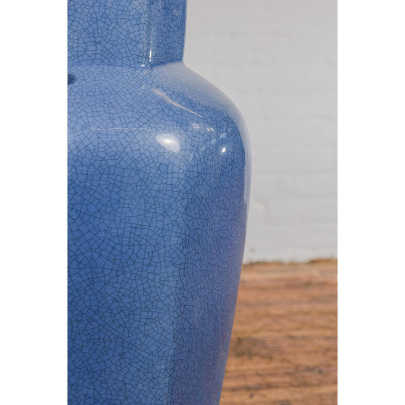Tall Blue Glaze Lidded Hexagonal Vase with Crackle Finish, Vintage-YN7799-10. Asian & Chinese Furniture, Art, Antiques, Vintage Home Décor for sale at FEA Home