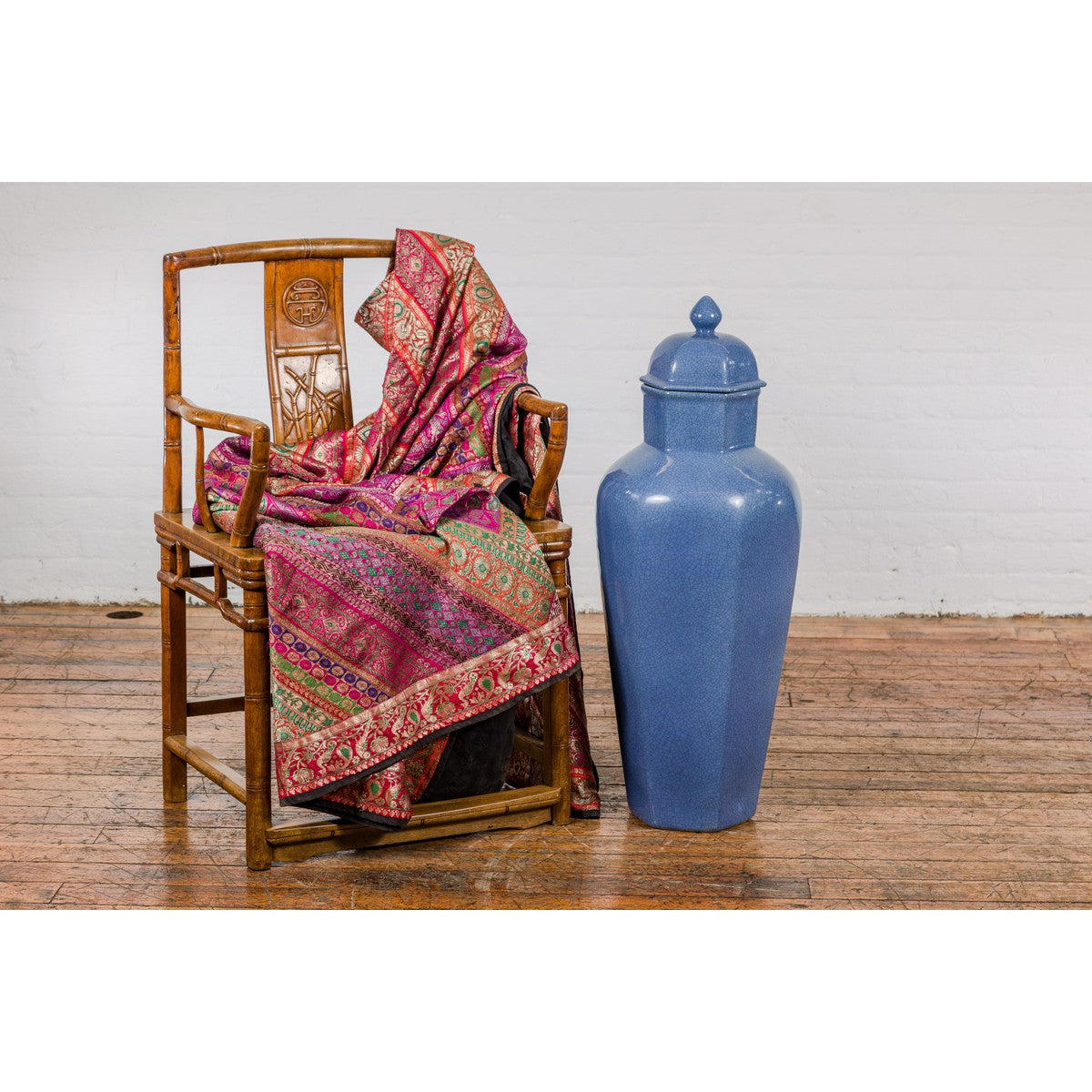 Tall Blue Glaze Lidded Hexagonal Vase with Crackle Finish, Vintage-2. Asian & Chinese Furniture, Art, Antiques, Vintage Home Décor for sale at FEA Home