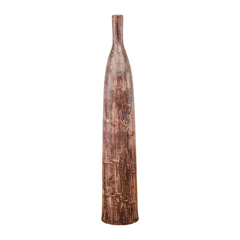 Tall and Slender Textured Brown Minimalist Ceramic Vase-YN7802-15. Asian & Chinese Furniture, Art, Antiques, Vintage Home Décor for sale at FEA Home