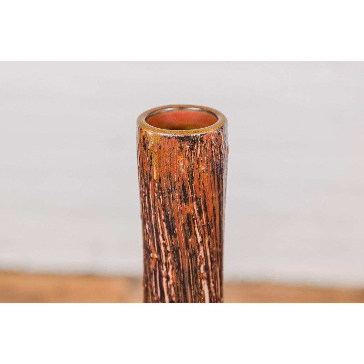 Tall and Slender Textured Brown Minimalist Ceramic Vase-4. Asian &amp; Chinese Furniture, Art, Antiques, Vintage Home Décor for sale at FEA Home